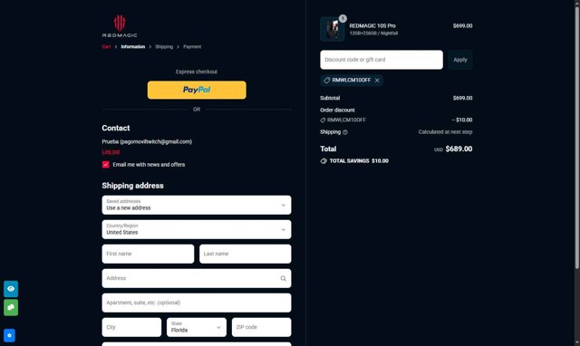 REDMAGIC checkout page showing REDMAGIC discount code box | Screenshot taken by SimplyCodes community member on Aug 3, 2025