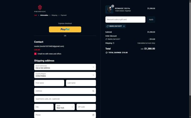 REDMAGIC checkout page showing REDMAGIC discount code box | Screenshot taken by SimplyCodes community member on Jul 5, 2025
