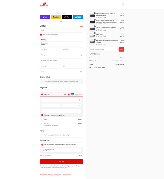 Redragon checkout page showing Redragon promo code box | Screenshot taken by SimplyCodes community member on Sep 2, 2025