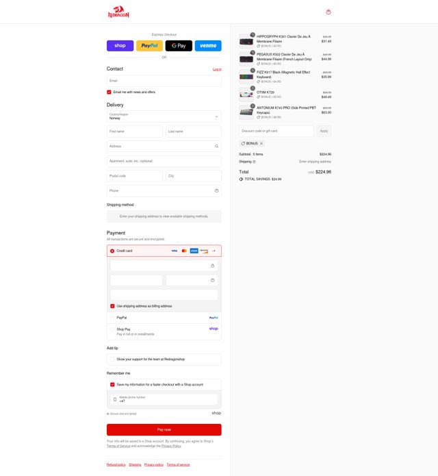 Redragon checkout page showing Redragon promo code box | Screenshot taken by SimplyCodes community member on Sep 2, 2025