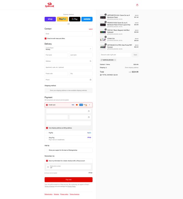 Redragon checkout page showing Redragon promo code box | Screenshot taken by SimplyCodes community member on Sep 2, 2025