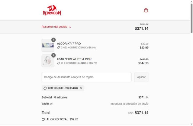 Redragon checkout page showing Redragon promo code box | Screenshot taken by SimplyCodes community member on Sep 2, 2025