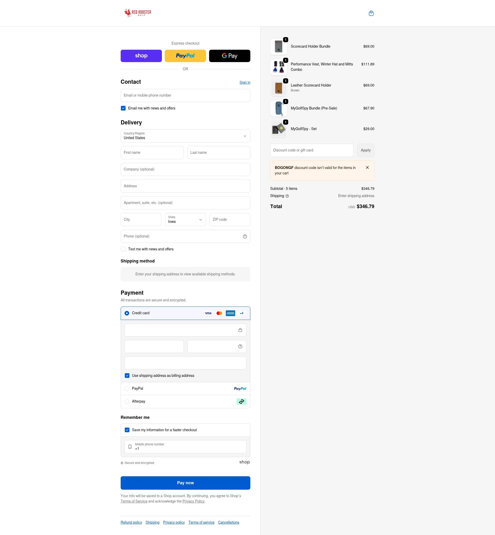 Red Rooster Golf checkout page showing Red Rooster Golf discount code box | Screenshot taken by SimplyCodes community member on Jan 27, 2026