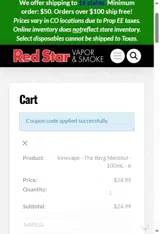 Red Star Vapor coupon verification screenshot