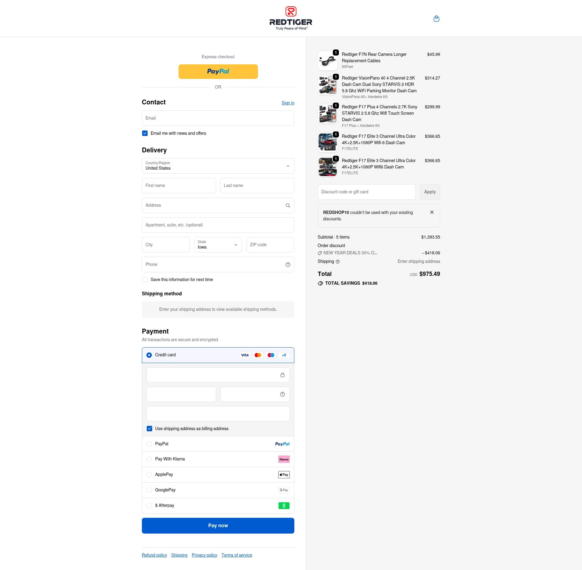 Redtiger checkout page showing Redtiger discount code box | Screenshot taken by SimplyCodes community member on Jan 4, 2026