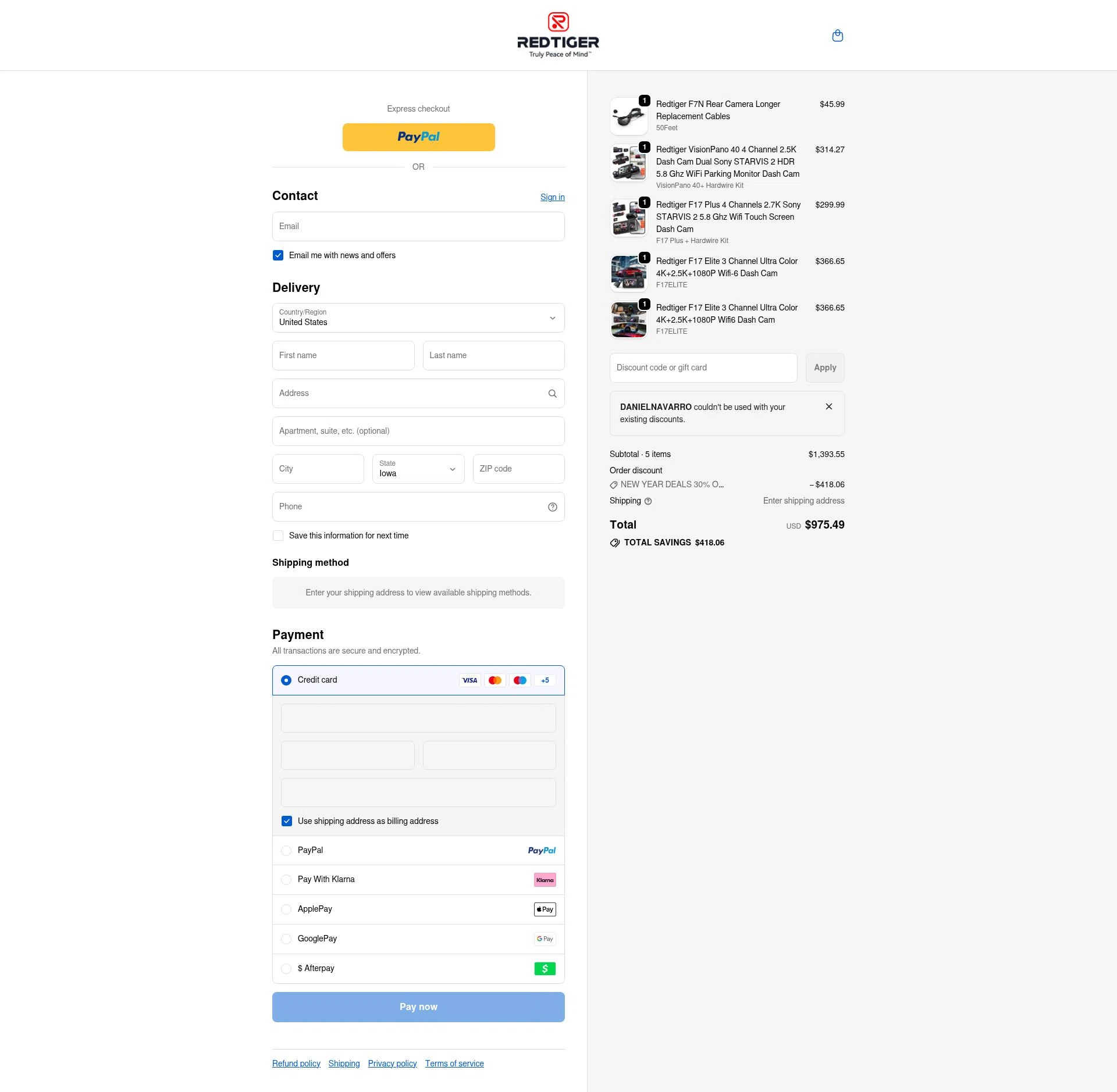 Redtiger checkout page showing Redtiger discount code box | Screenshot taken by SimplyCodes community member on Jan 4, 2026
