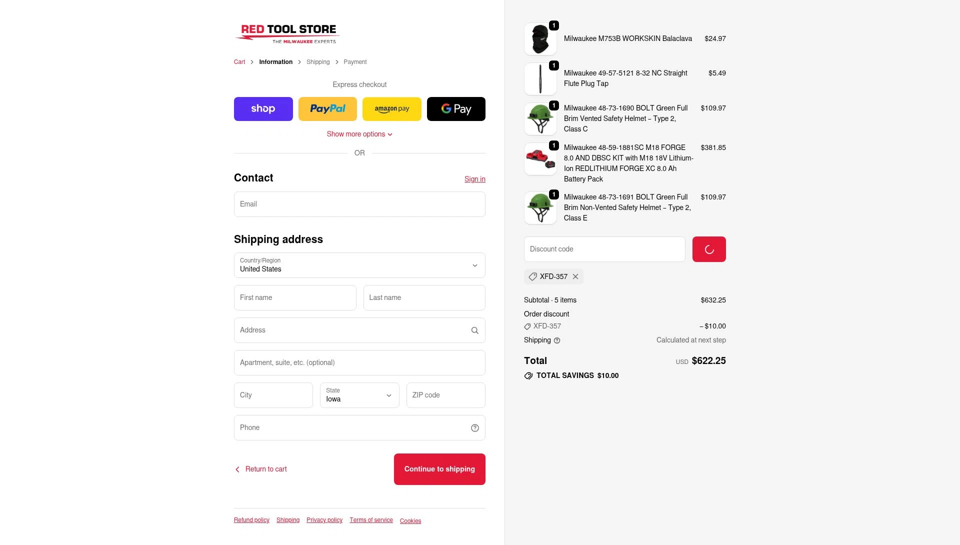Red Tool Store checkout page showing Red Tool Store discount code box | Screenshot taken by SimplyCodes community member on Jan 24, 2026