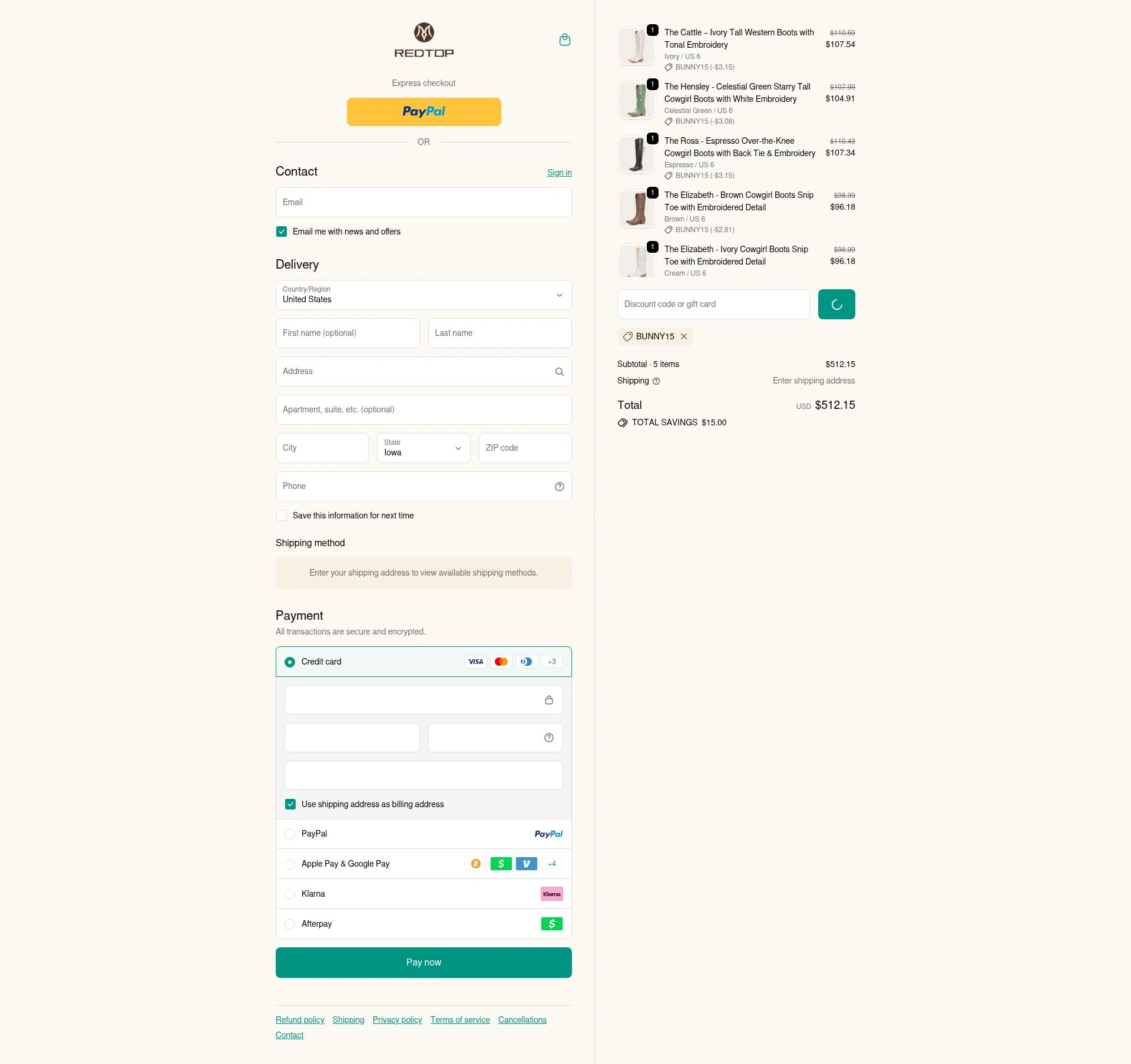 REDTOP checkout page showing REDTOP coupon code box | Screenshot taken by SimplyCodes community member on Dec 29, 2025