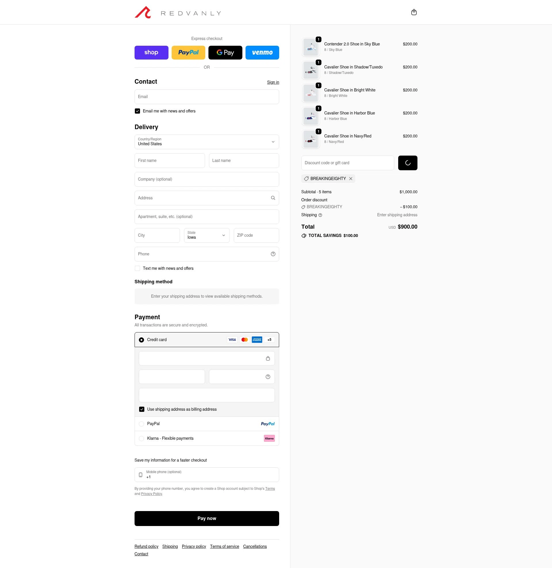 REDVANLY checkout page showing REDVANLY discount code box | Screenshot taken by SimplyCodes community member on Feb 1, 2026