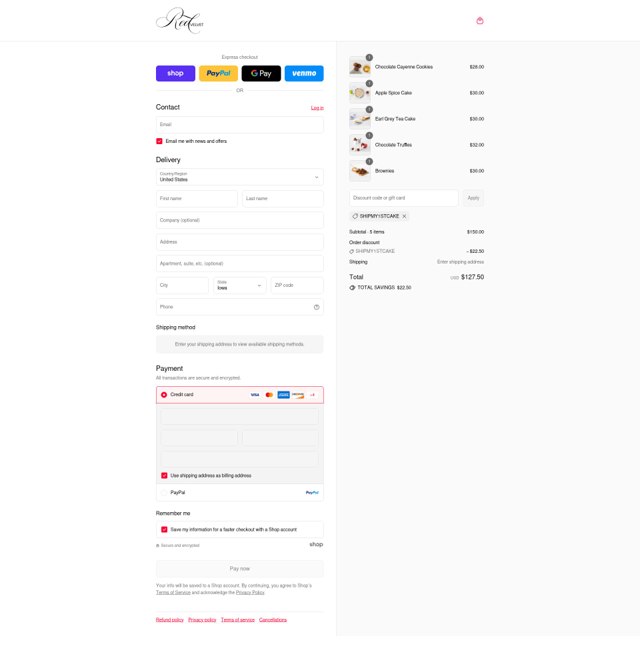 Red Velvet NYC checkout page showing Red Velvet NYC promo code box | Screenshot taken by SimplyCodes community member on Sep 6, 2025