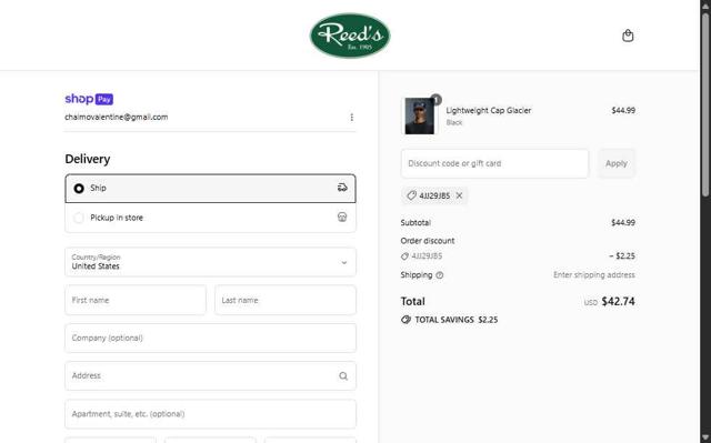 Reed's checkout page showing Reed's promo code box | Screenshot taken by SimplyCodes community member on Jul 21, 2025