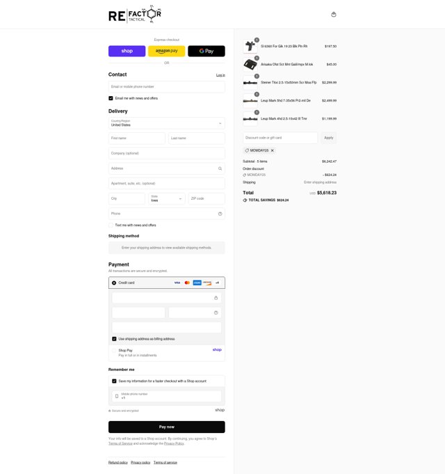 RE Factor Tactical checkout page showing RE Factor Tactical discount code box | Screenshot taken by SimplyCodes community member on Sep 1, 2025