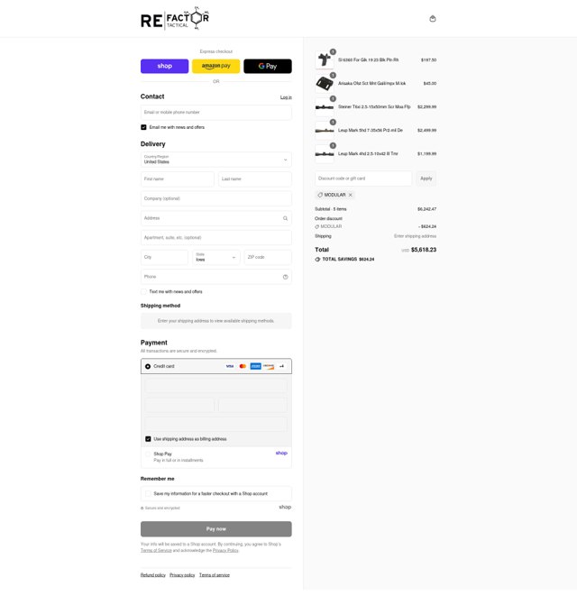RE Factor Tactical checkout page showing RE Factor Tactical discount code box | Screenshot taken by SimplyCodes community member on Sep 1, 2025