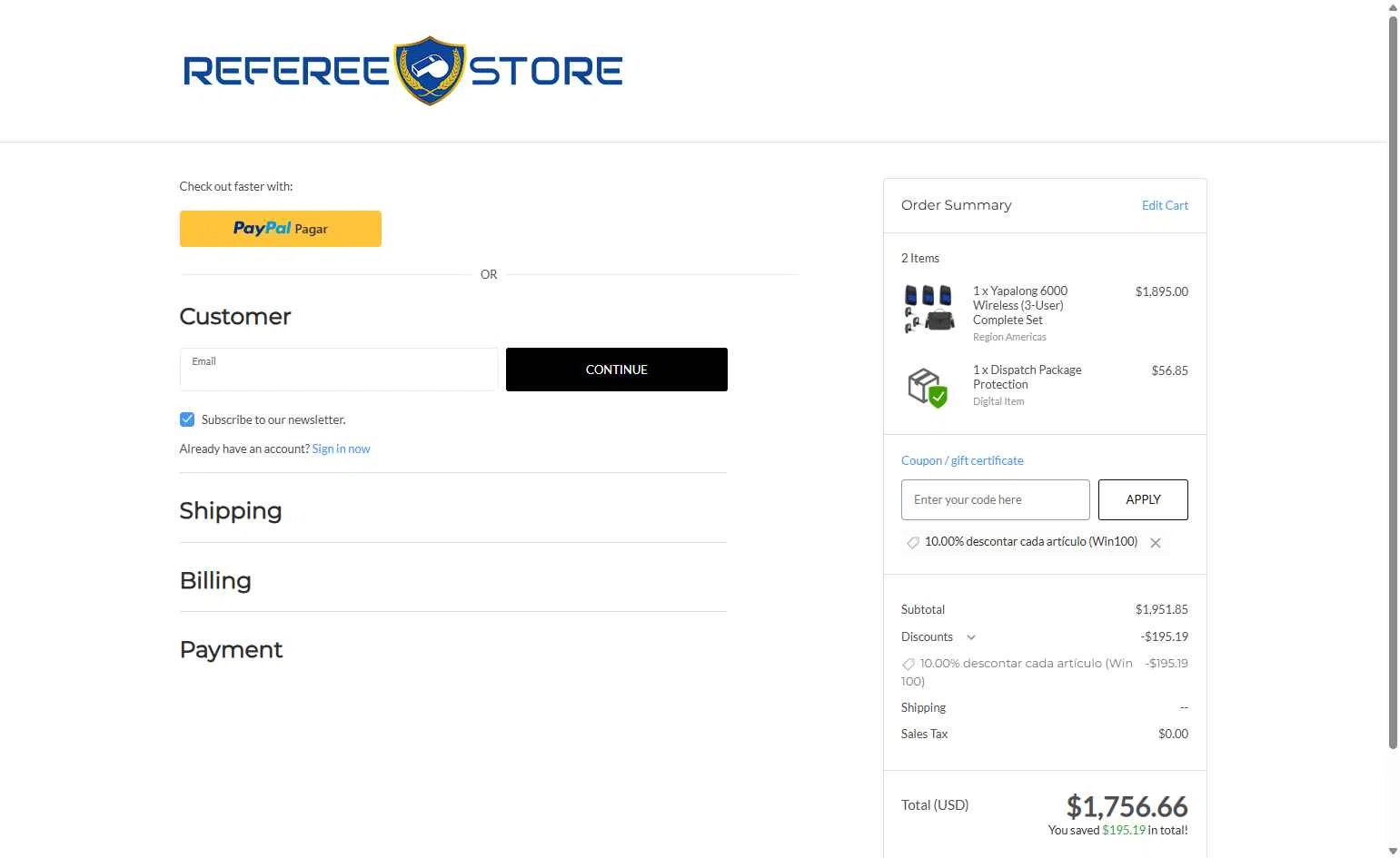Referee Store checkout page showing Referee Store coupon code box | Screenshot taken by SimplyCodes community member on Jan 15, 2026