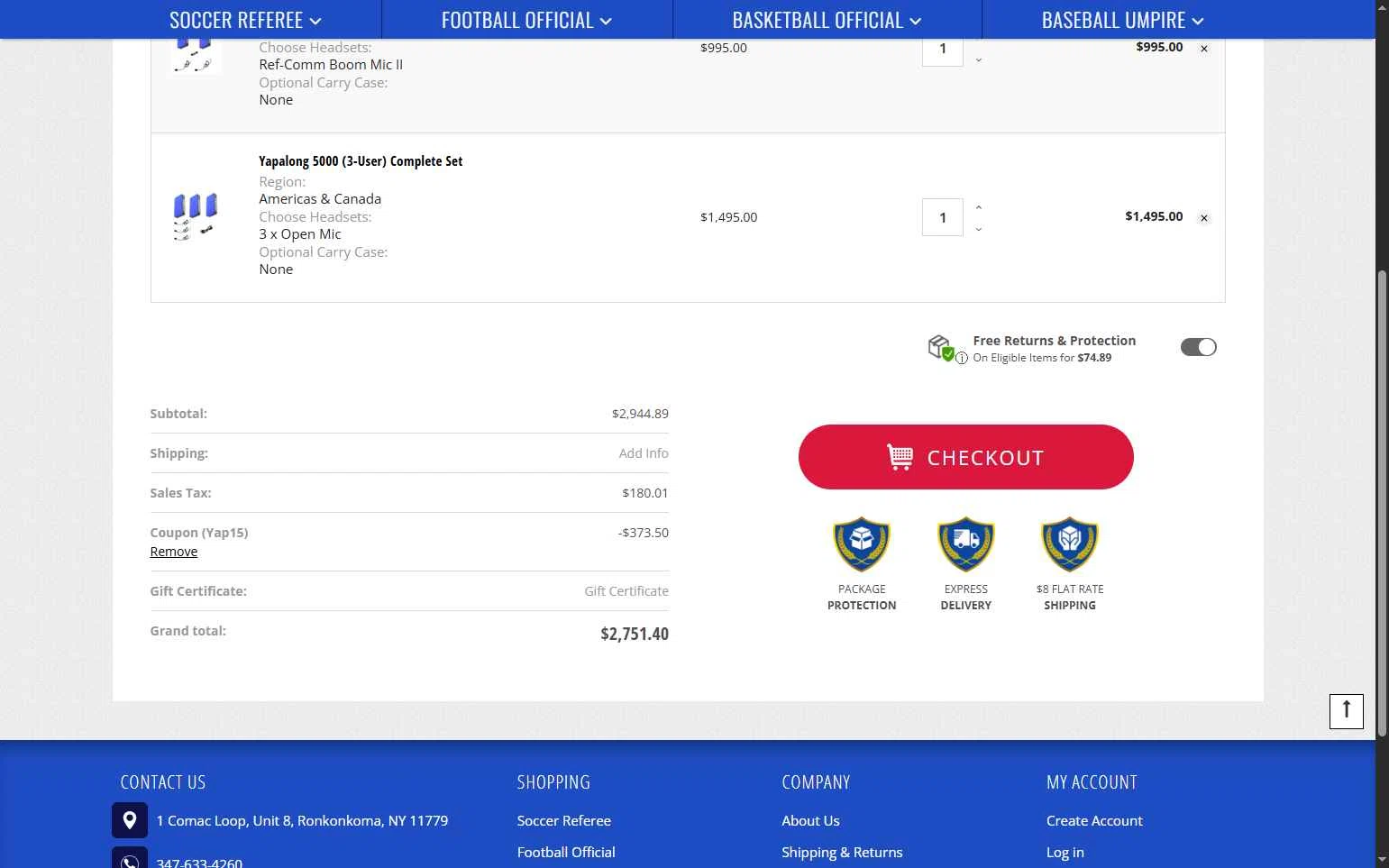 Referee Store checkout page showing Referee Store coupon code box | Screenshot taken by SimplyCodes community member on Jan 15, 2026