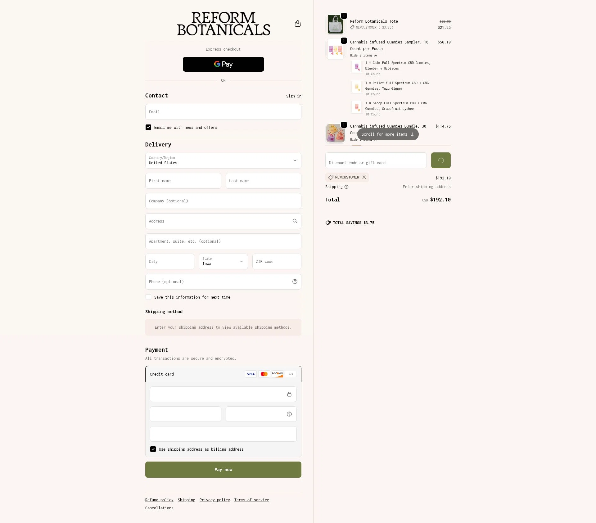 Reform Botanicals checkout page showing Reform Botanicals promo code box | Screenshot taken by SimplyCodes community member on Jan 2, 2026