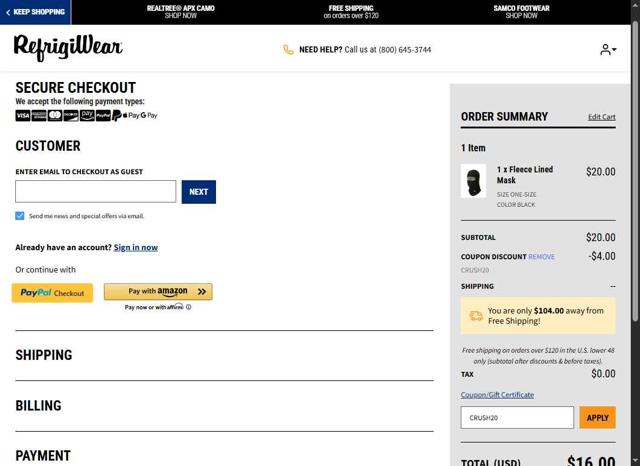RefrigiWear checkout page showing RefrigiWear promo code box | Screenshot taken by SimplyCodes community member on Sep 9, 2025