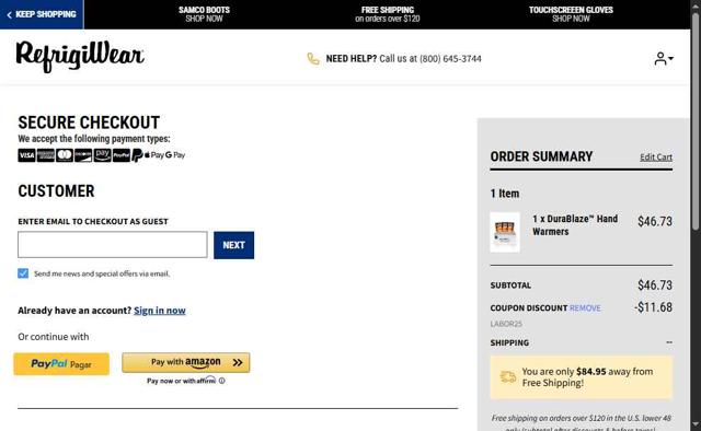 RefrigiWear checkout page showing RefrigiWear promo code box | Screenshot taken by SimplyCodes community member on Aug 28, 2025