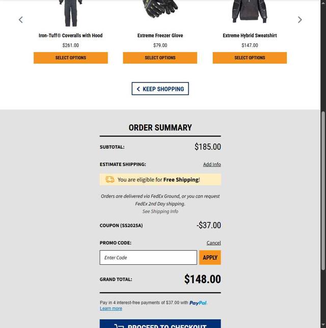 RefrigiWear checkout page showing RefrigiWear promo code box | Screenshot taken by SimplyCodes community member on Sep 1, 2025