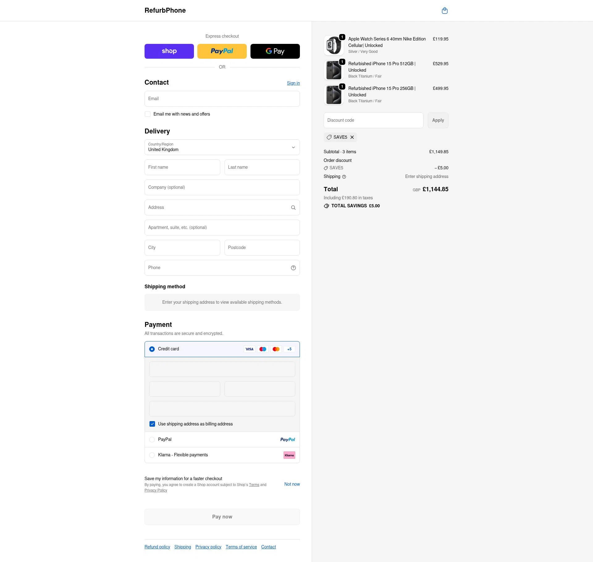 RefurbPhone checkout page showing RefurbPhone promo code box | Screenshot taken by SimplyCodes community member on Feb 16, 2026