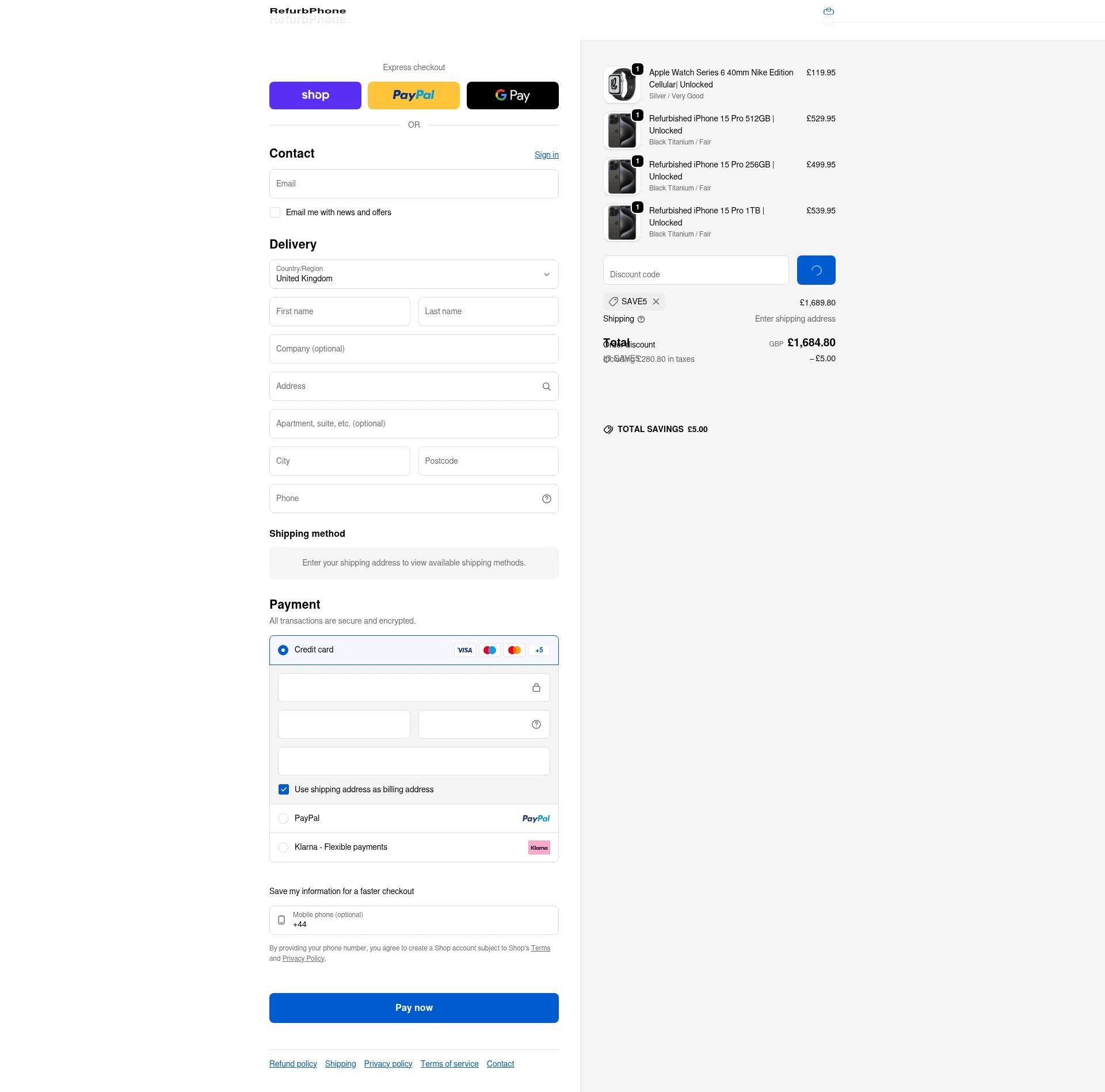RefurbPhone checkout page showing RefurbPhone promo code box | Screenshot taken by SimplyCodes community member on Feb 12, 2026
