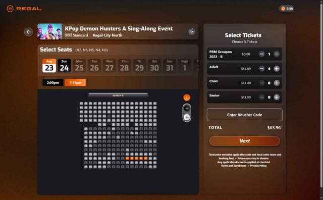 Regal Movies checkout page showing Regal Movies promo code box | Screenshot taken by SimplyCodes community member on Aug 13, 2025