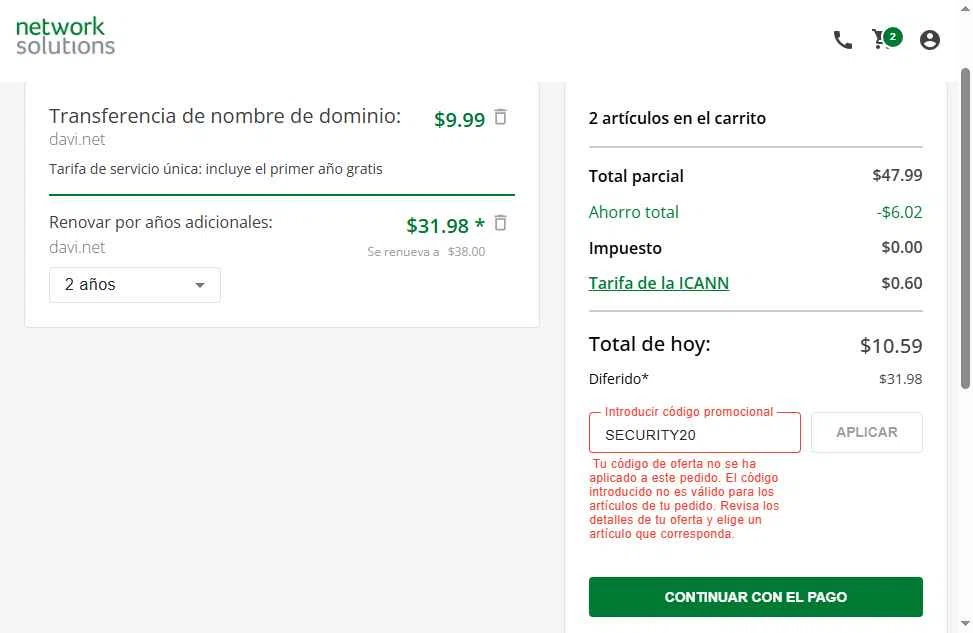 Register.com checkout page showing Register.com promo code box | Screenshot taken by SimplyCodes community member on Oct 19, 2025