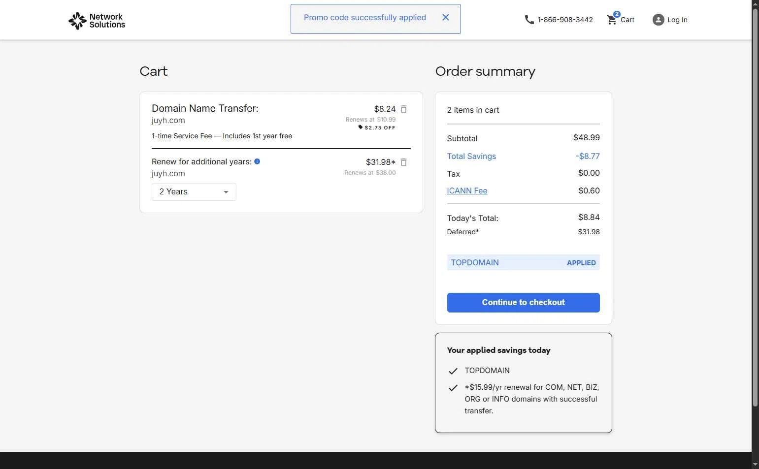 Register.com checkout page showing Register.com promo code box | Screenshot taken by SimplyCodes community member on Dec 15, 2025