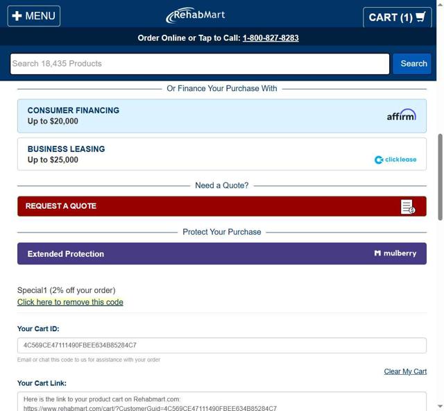 Rehabmart checkout page showing Rehabmart promo code box | Screenshot taken by SimplyCodes community member on Jun 21, 2025