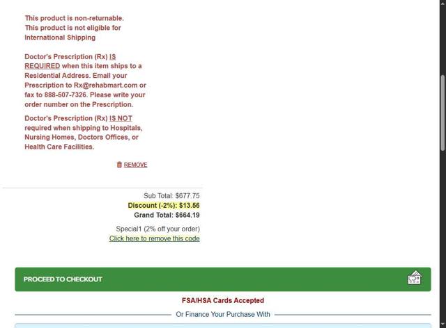 Rehabmart checkout page showing Rehabmart promo code box | Screenshot taken by SimplyCodes community member on Jul 20, 2025