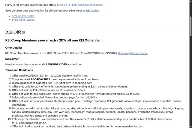 REI checkout page showing REI promo code box | Screenshot taken by SimplyCodes community member on Aug 28, 2025