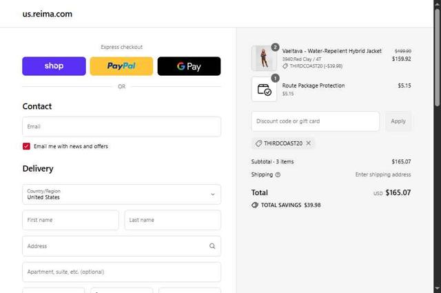 Reima checkout page showing Reima discount code box | Screenshot taken by SimplyCodes community member on Sep 3, 2025