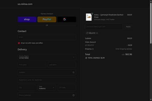 Reima checkout page showing Reima discount code box | Screenshot taken by SimplyCodes community member on Sep 3, 2025