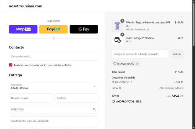 Reima checkout page showing Reima discount code box | Screenshot taken by SimplyCodes community member on Aug 20, 2025