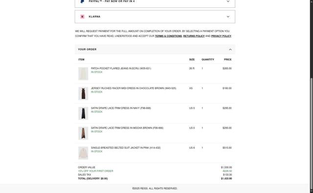 Reiss checkout page showing Reiss promo code box | Screenshot taken by SimplyCodes community member on Jun 9, 2025