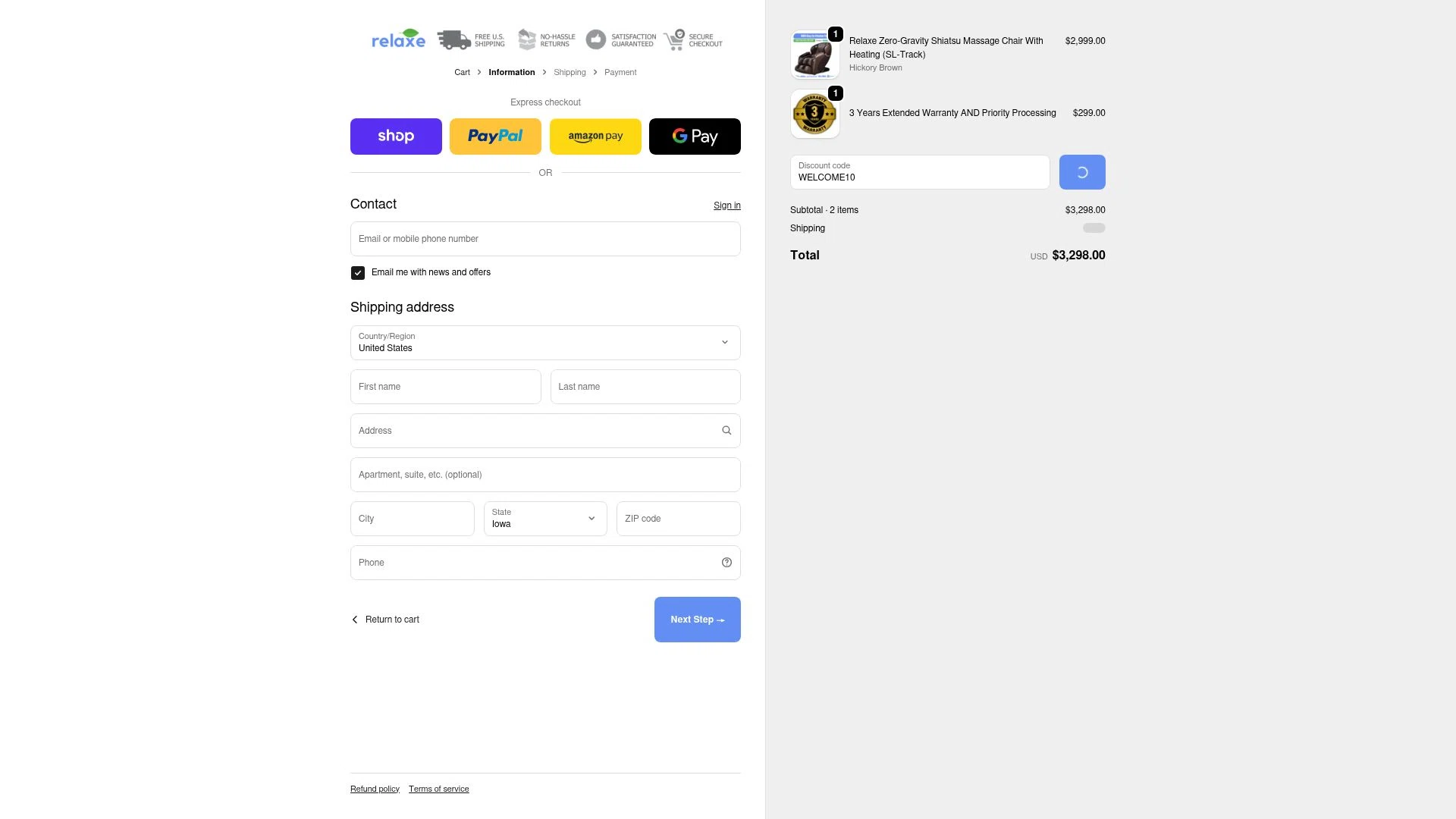 Relaxe checkout page showing Relaxe discount code box | Screenshot taken by SimplyCodes community member on Jan 27, 2026