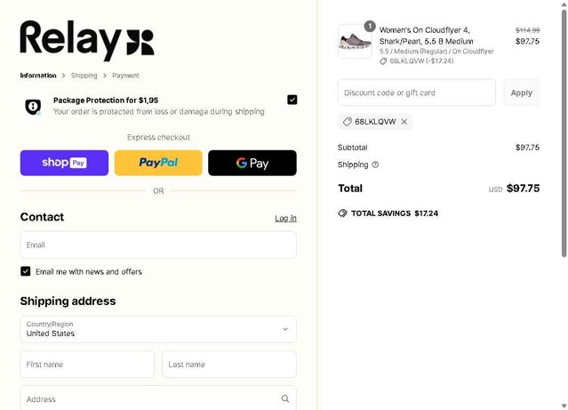 Relay Goods checkout page showing Relay Goods discount code box | Screenshot taken by SimplyCodes community member on Jun 21, 2025