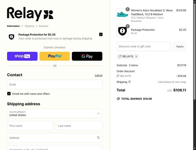 Relay Goods checkout page showing Relay Goods discount code box | Screenshot taken by SimplyCodes community member on Apr 30, 2025