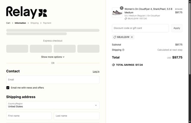 Relay Goods checkout page showing Relay Goods discount code box | Screenshot taken by SimplyCodes community member on Jun 21, 2025