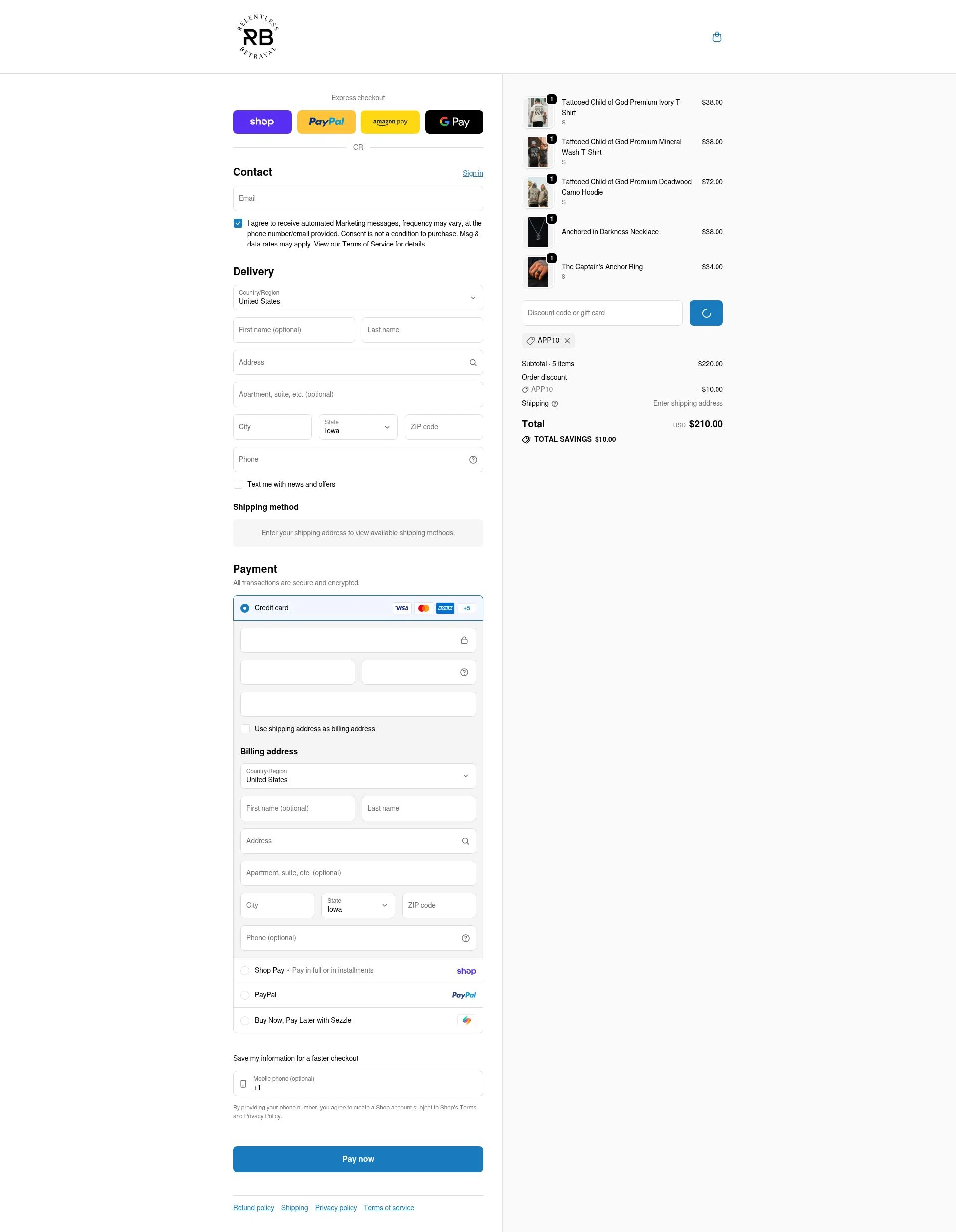 Relentless Betrayal checkout page showing Relentless Betrayal discount code box | Screenshot taken by SimplyCodes community member on Feb 24, 2026