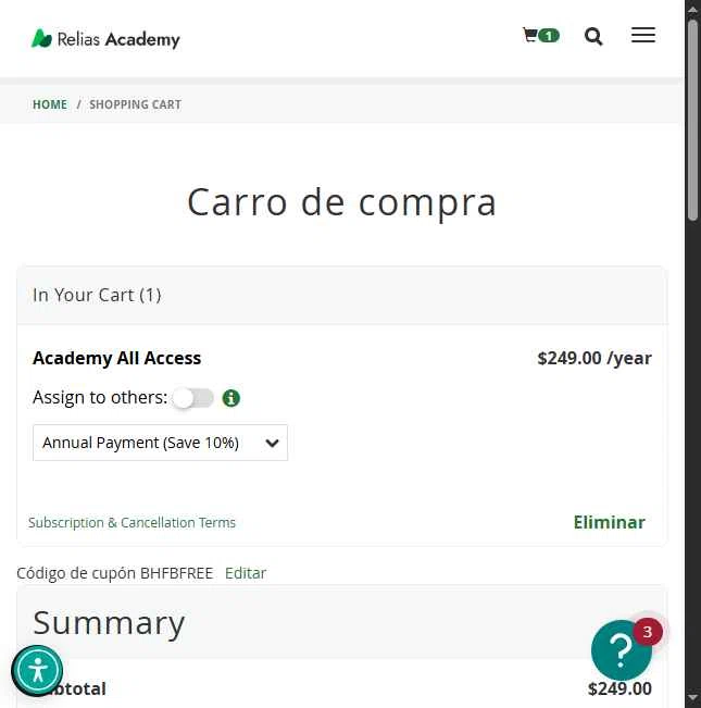 Relias Academy checkout page showing Relias Academy promo code box | Screenshot taken by SimplyCodes community member on Apr 24, 2025