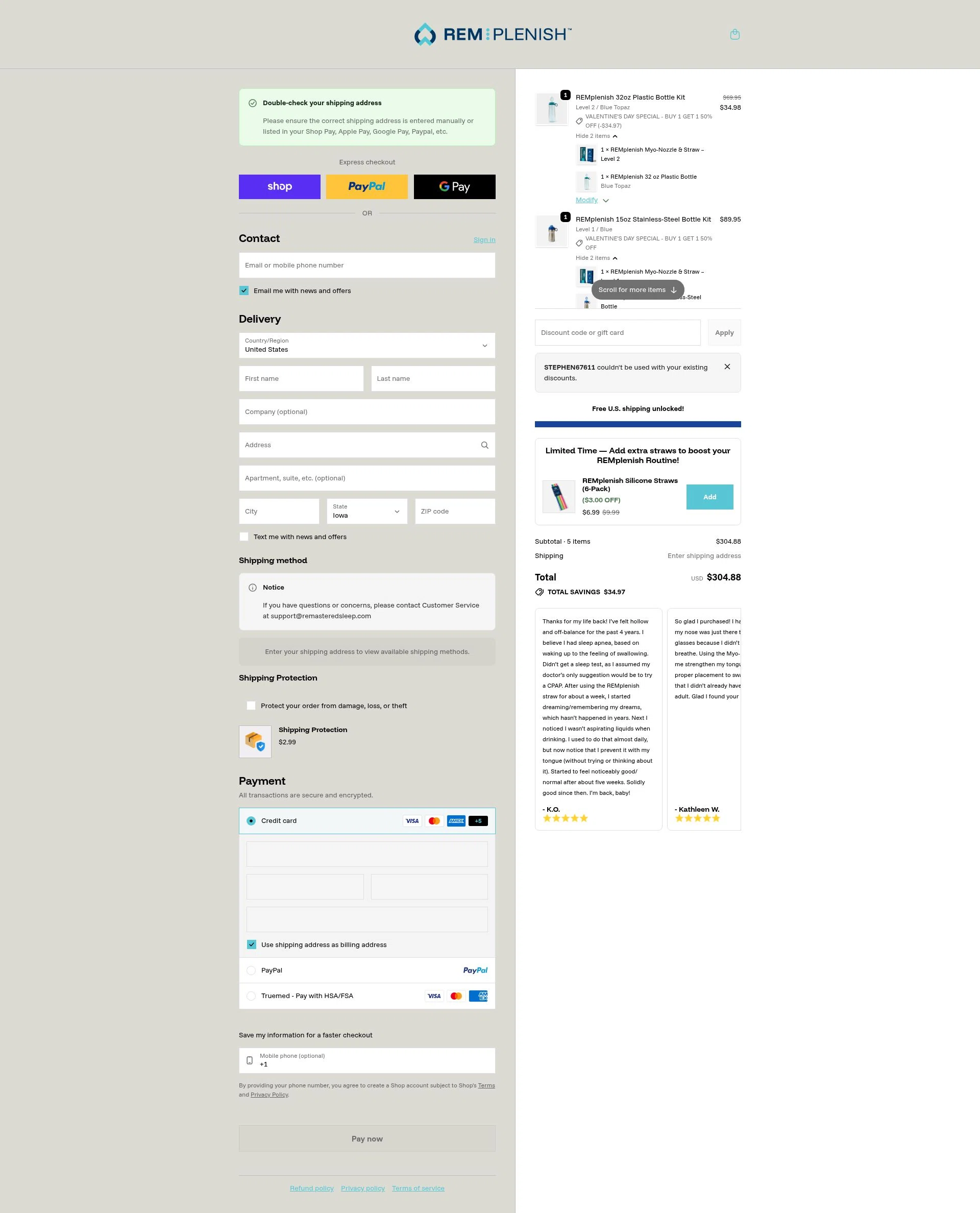 REMastered Sleep checkout page showing REMastered Sleep discount code box | Screenshot taken by SimplyCodes community member on Feb 13, 2026