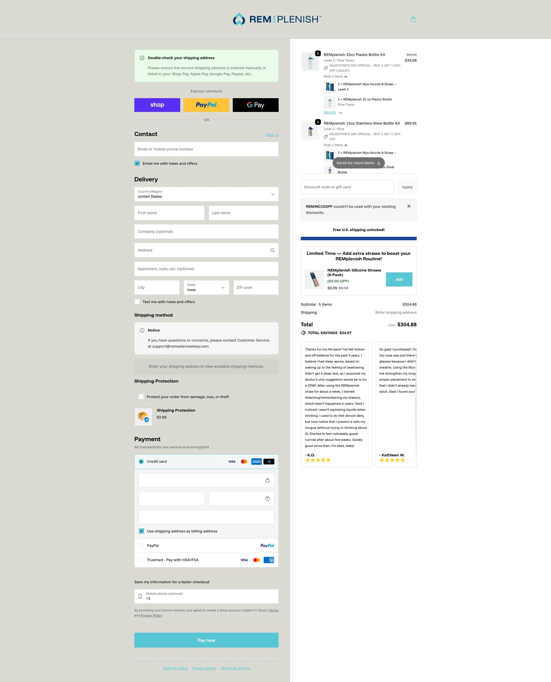 REMastered Sleep checkout page showing REMastered Sleep discount code box | Screenshot taken by SimplyCodes community member on Feb 13, 2026