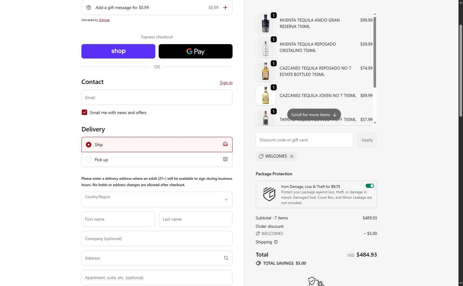 Remedy Liquor checkout page showing Remedy Liquor discount code box | Screenshot taken by SimplyCodes community member on Jan 19, 2026