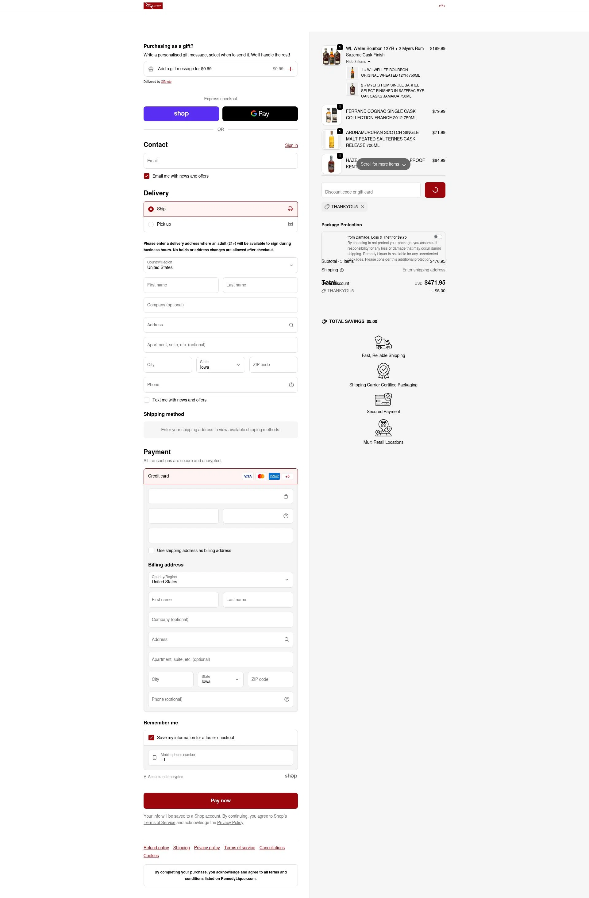 Remedy Liquor checkout page showing Remedy Liquor discount code box | Screenshot taken by SimplyCodes community member on Jan 28, 2026