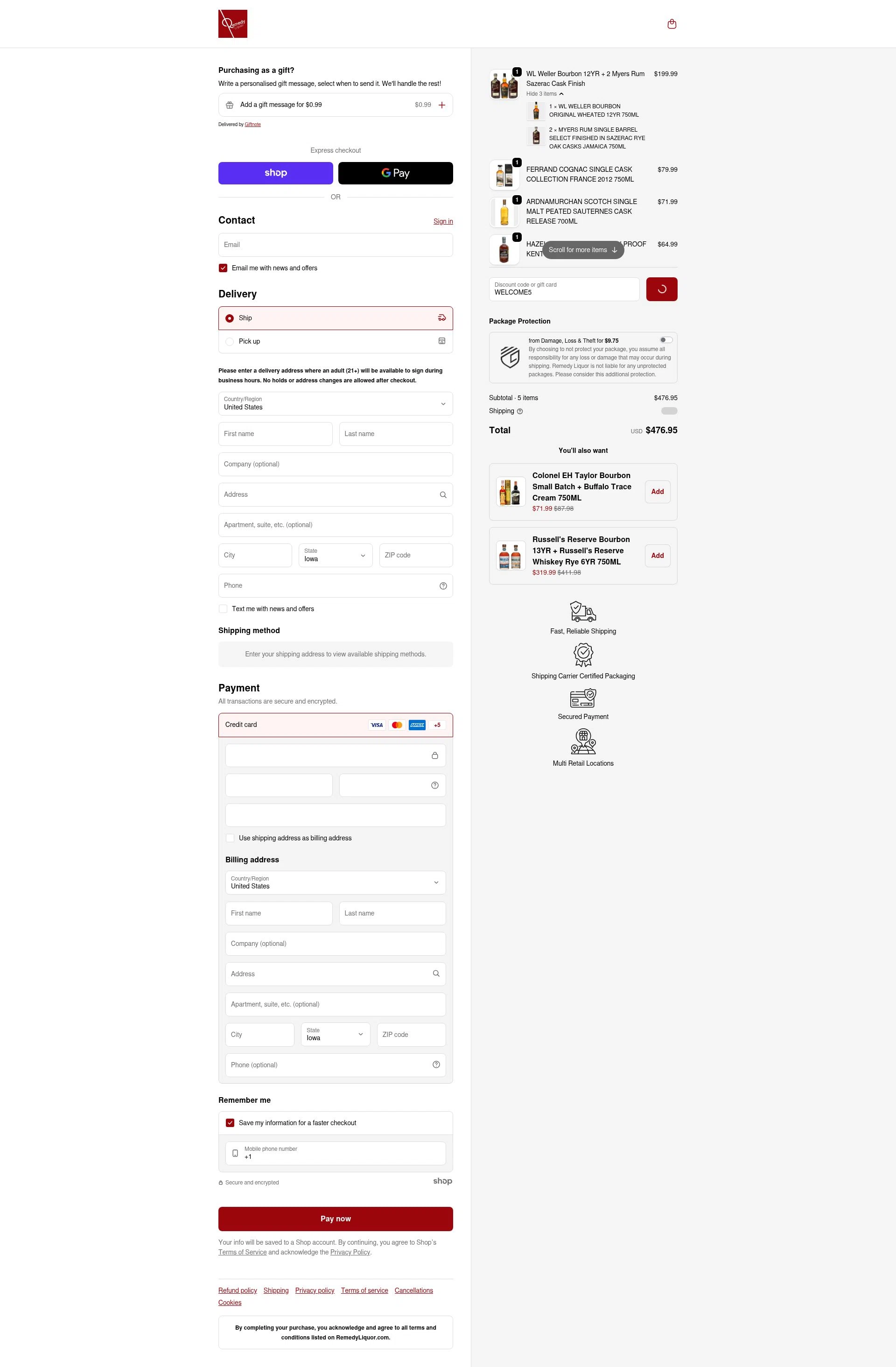 Remedy Liquor checkout page showing Remedy Liquor discount code box | Screenshot taken by SimplyCodes community member on Jan 24, 2026