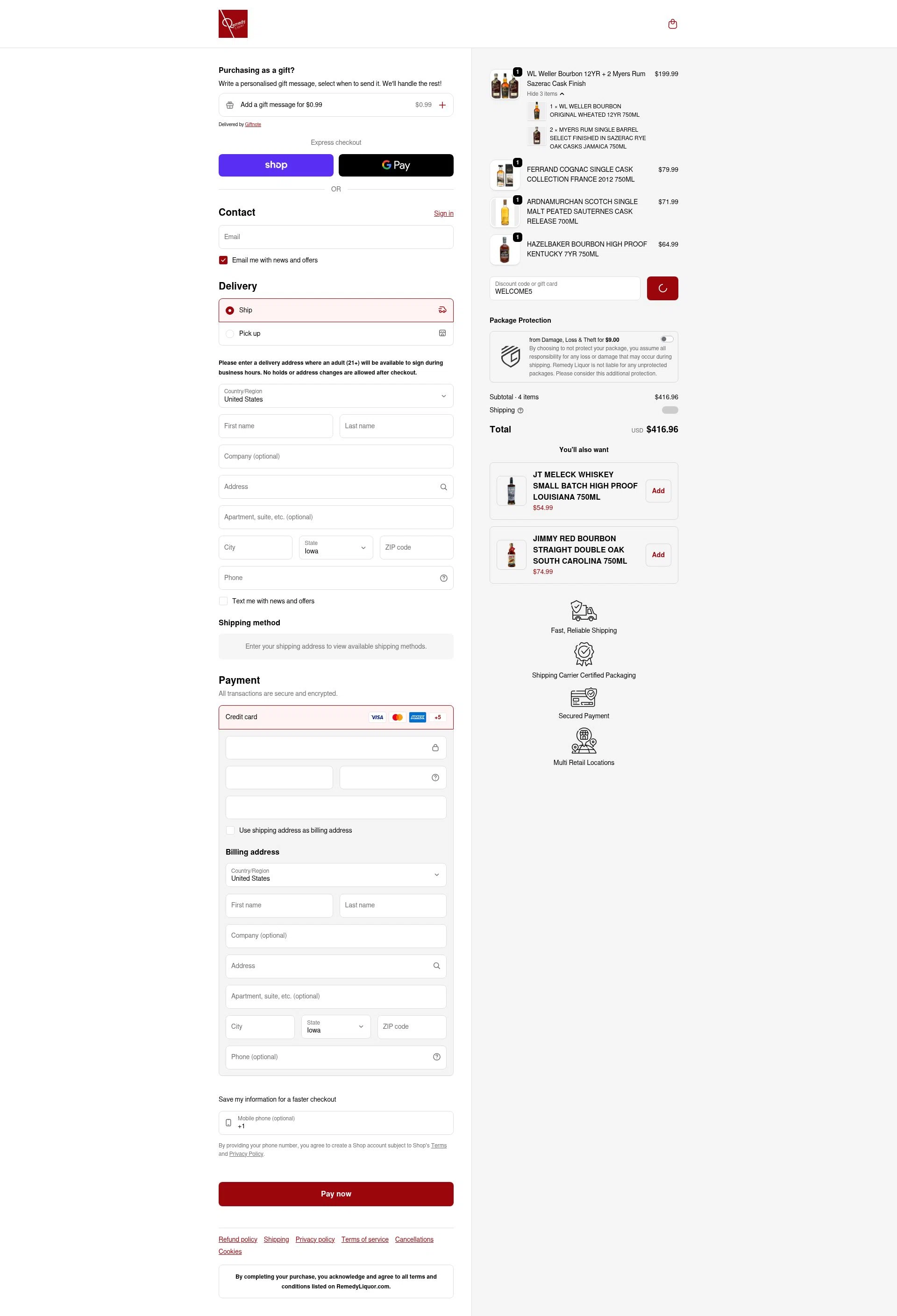 Remedy Liquor checkout page showing Remedy Liquor discount code box | Screenshot taken by SimplyCodes community member on Feb 6, 2026