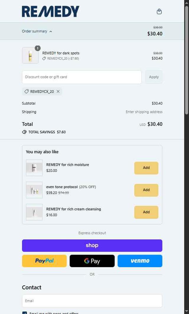 Remedy Science checkout page showing Remedy Science discount code box | Screenshot taken by SimplyCodes community member on Sep 6, 2025