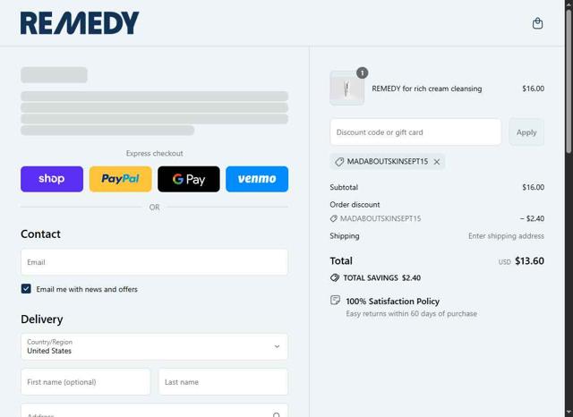 Remedy Science checkout page showing Remedy Science discount code box | Screenshot taken by SimplyCodes community member on Sep 7, 2025