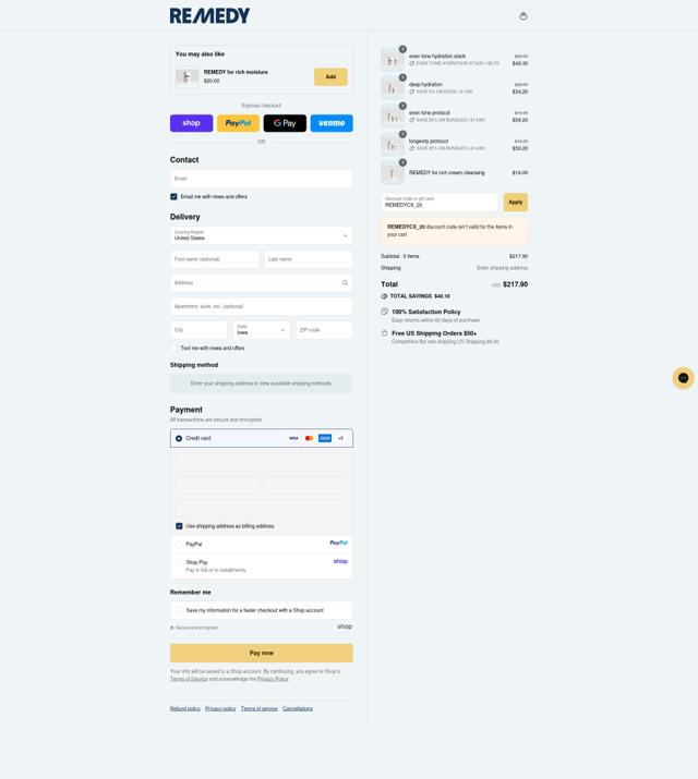 Remedy Science checkout page showing Remedy Science discount code box | Screenshot taken by SimplyCodes community member on Sep 14, 2025